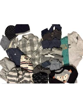 16 pcs Baby Boy Clothes Fox Raccoon Puppy Stripes Plaid 6m Grey White Blue Red